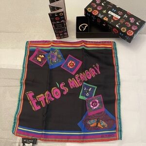 NWT! ETRO Memories Silk Scarf With Pin, Instructions & Box: Dog Butterfly Flower